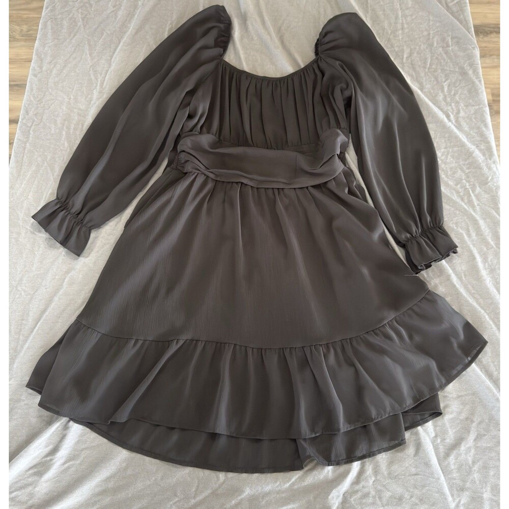 Exlura Women’s Black XXL Puff Sleeve Square Neck Dress with ties in back